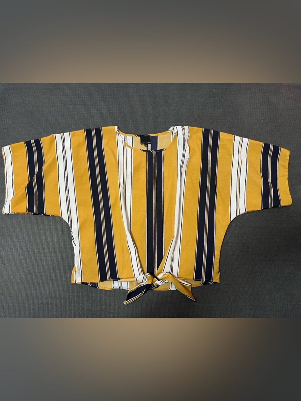 Striped Tie-Front Women’s Top in Mustard and Navy